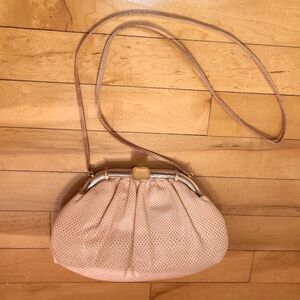 Judith Leiber Blush Pink Perforated Leather Crossbody Bag with Gold-Tone Frame